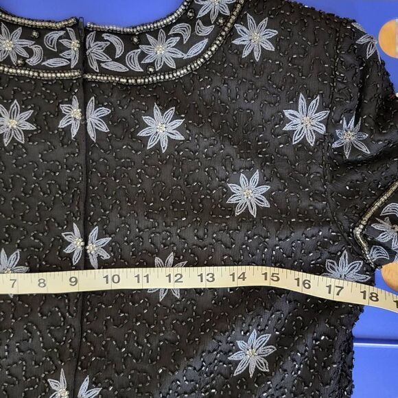 Cote D Azur Bead Embellished Cropped Silk Blouse Size Medium - Picture 6 of 13